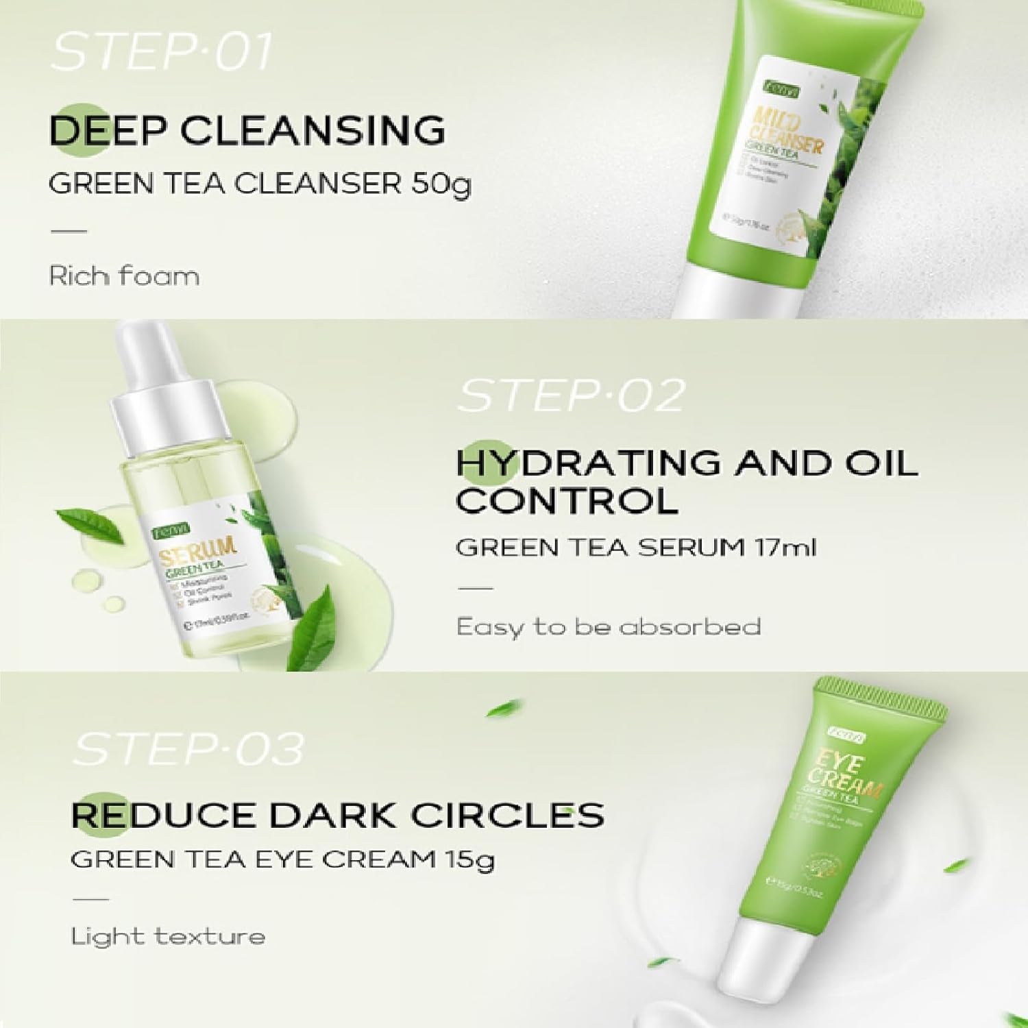 Green Tea Skincare Set, 19-In-1 Skincare Gift Set, With Natural Extracts,Cleanser,Face Serum, Face Cream, Eye Cream, Facial Mask And Mud Mask,Moisturizing Skincare Set For Teen Girls - Image 3