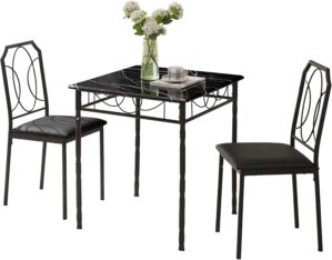 VECELO 3 Piece Dining Table Set for 2, Dinette with Chairs for Kitchen, Breakfast Nook, Small Space,Easy Assembly