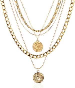 Pirate Necklace Chunky Gold Necklace for Women vintage Pirate Coin Pendant Necklace Fashion Chunky Chain Choker Necklaces Pirate Costume Women Men Jewellery