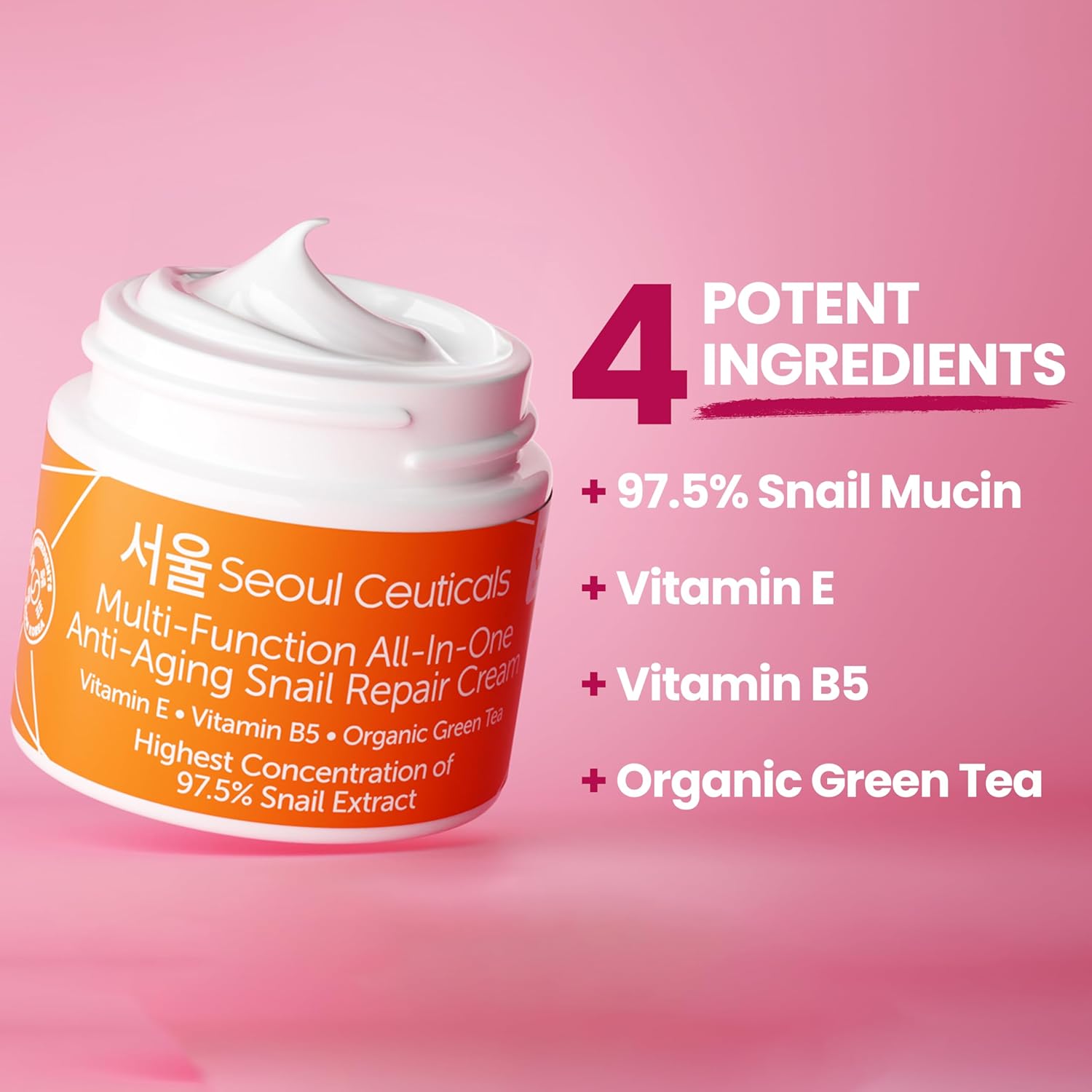 SeoulCeuticals Korean Skin Care 97.5% Snail Mucin Moisturizer Cream - K Beauty Skincare Day & Night Snail Repair Cream Filtrate Cruelty Free 2oz - Image 6