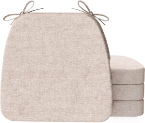 AAAAAcessories D-Shaped Chair Cushions, 2″ Thick Dining Chair Pads with Ties and Removable, Machine-Washable Cover, 17″ x 16″, Set of 4, Beige