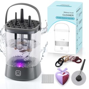 Electric Makeup Brush Cleaner – 9000 RPM Makeup Brush Cleaning Machine, IP65 Waterproof Automatic Makeup Brush Cleaner for Makeup Sponges and Brushes(Gray)