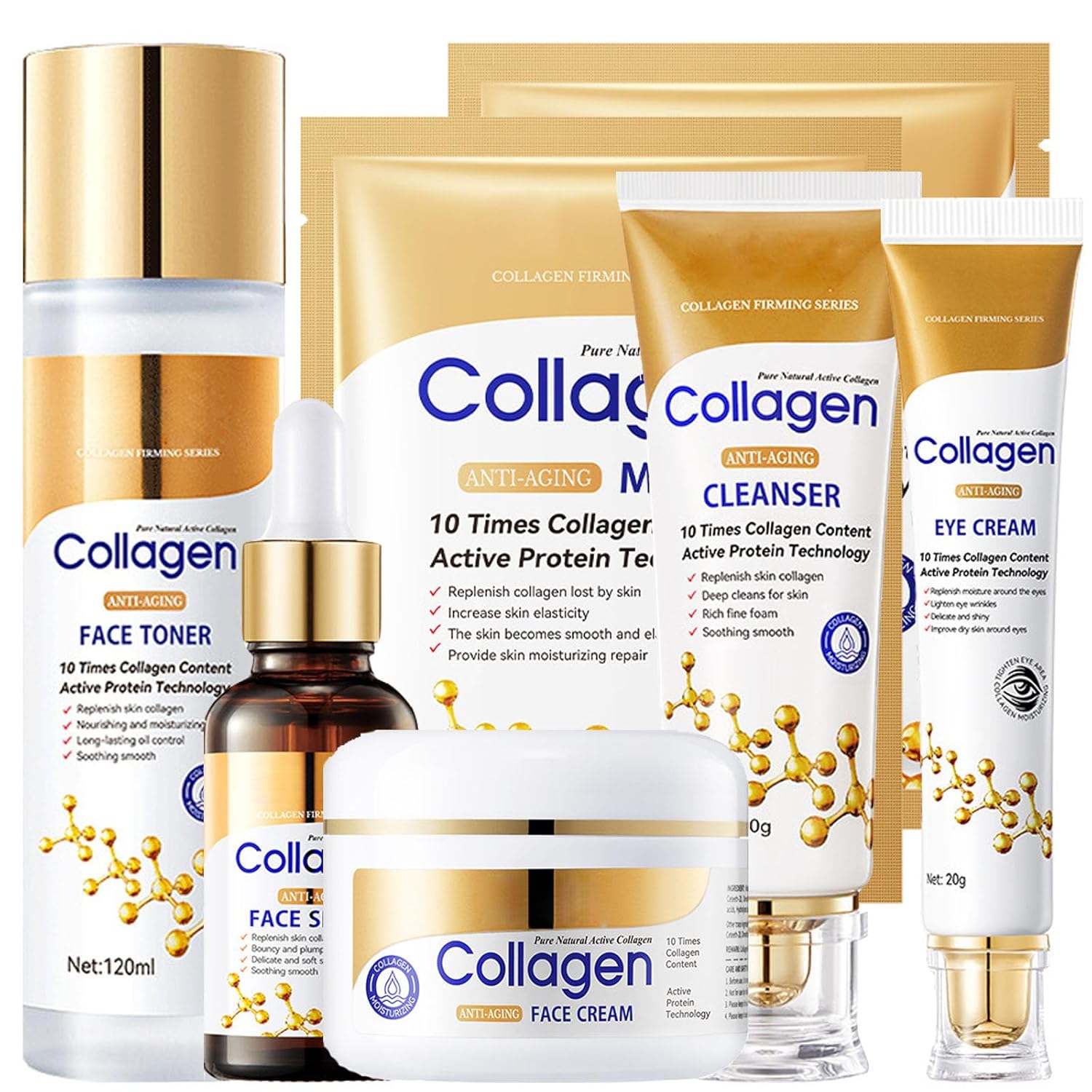 Collagen Skin Care Set, 6Pcs Anti Aging Face Care Sets for Women, Firming Skin, Shrink Pores, Smooth Wrinkles, Hydrating Skin Care Set Include Serum Face Cream Eye Cream Toner Cleanser Facial Mask1