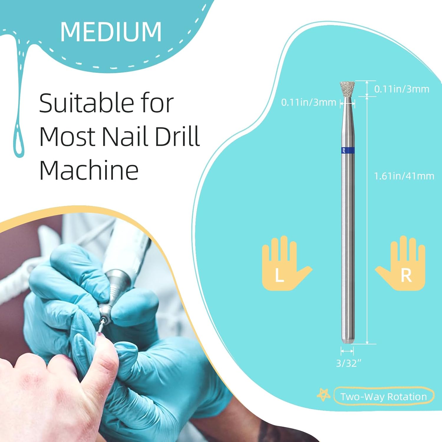 3mm Inverted Cone Cuticle Clean Nail Drill Bit, Russian Diamond Nail Bits Professional Safety Under Nail Cleaner Burr for Cuticle Dead Skin, Electric Nails Drill Accessories, Medium - Image 4