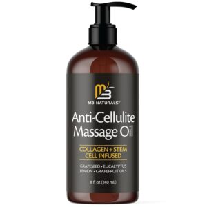 M3 Naturals Firming Body Massage Oil with Collagen & Stem Cell – Helps Smooth The Appearance of Cellulite & Improve Skin Texture – Refreshing Aromatherapy Body Oil for Legs & Full Body – 8 Fl Oz