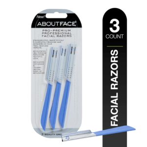 About Face Pro-Premium Facial Razors – 3 Beauty Groomers for Hair Removal, Ideal for Shaving, Exfoliating, Dermaplaning and Brow Shaping, Japanese Stainless Steel Gently Removes Facial Hair