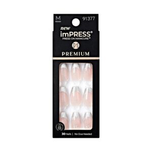KISS imPRESS No Glue Mani Press-On Nails, Premium, ‘Memory Lane’, Silver, Medium Size, Coffin Shape, Includes 30 Nails, Prep Pad, Instructions Sheet, 1 Manicure Stick, 1 Mini File