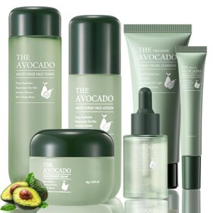 Avocado Skin Care Set for Women,6PCS Skincare Kits with Facial Cleanser, Toner, Serum, Lotion,Cream, Eye Cream, Moisturizing Korean Skincare Set,Anti-Aging Skin Care Set,Birthday Gifts for Women