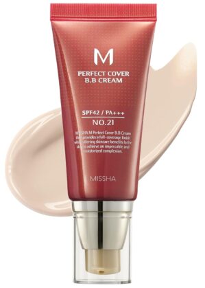 MISSHA M Perfect Cover BB Cream No.21 Light Beige – Light with Cool Undertone SPF 42 PA +++1.69 Fl Oz – Tinted Moisturizer with SPF