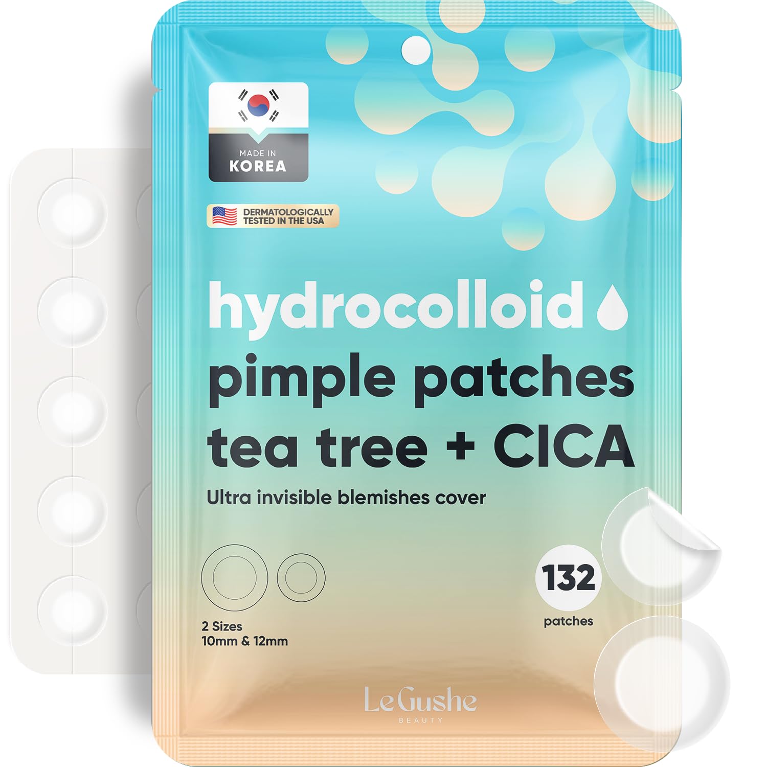 LE GUSHE Korean Pimple Patches for Face (132 Dots) - Hydrocolloid Acne Patches with Tea Tree Oil - Invisible Zit Stickers - Dermatologist Tested - Korean Skin Care