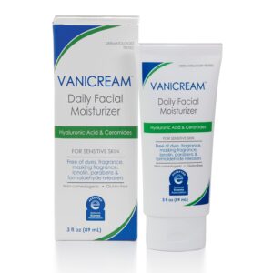 Vanicream Daily Facial Moisturizer With Ceramides and Hyaluronic Acid – Formulated Without Common Irritants for Those with Sensitive Skin, 3 fl oz (Pack of 1)