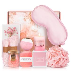 Relaxing Spa Kit Gift Basket Set – Birthday Gifts for Women – Gift for Wife, Mom, Sister, Girlfriend, Friends (Pink)