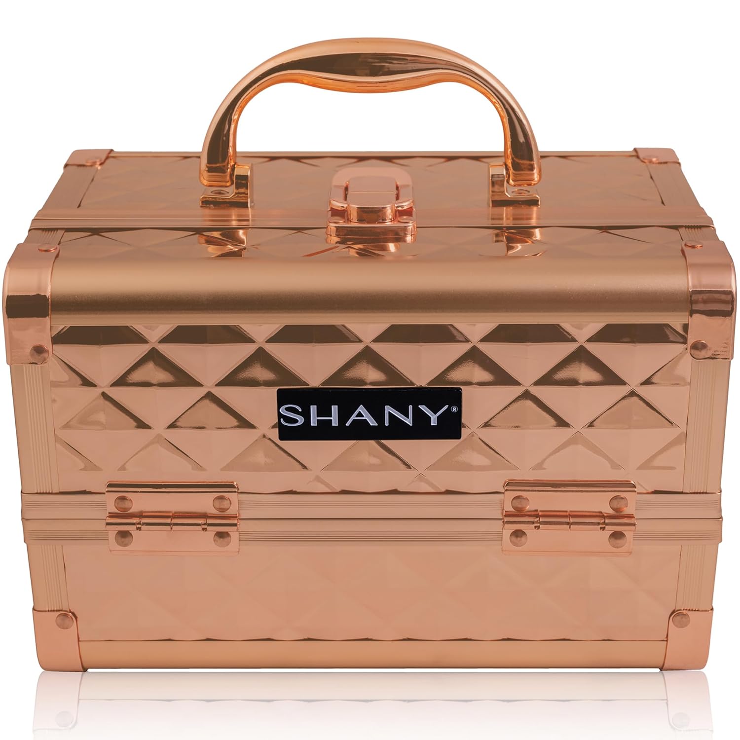 SHANY Chic Makeup Train Case Cosmetic Box Portable Makeup Case Cosmetics Beauty Organizer Jewelry storage with Locks, Multi trays Makeup Storage Box with Makeup Mirror - Rose Gold - Image 6