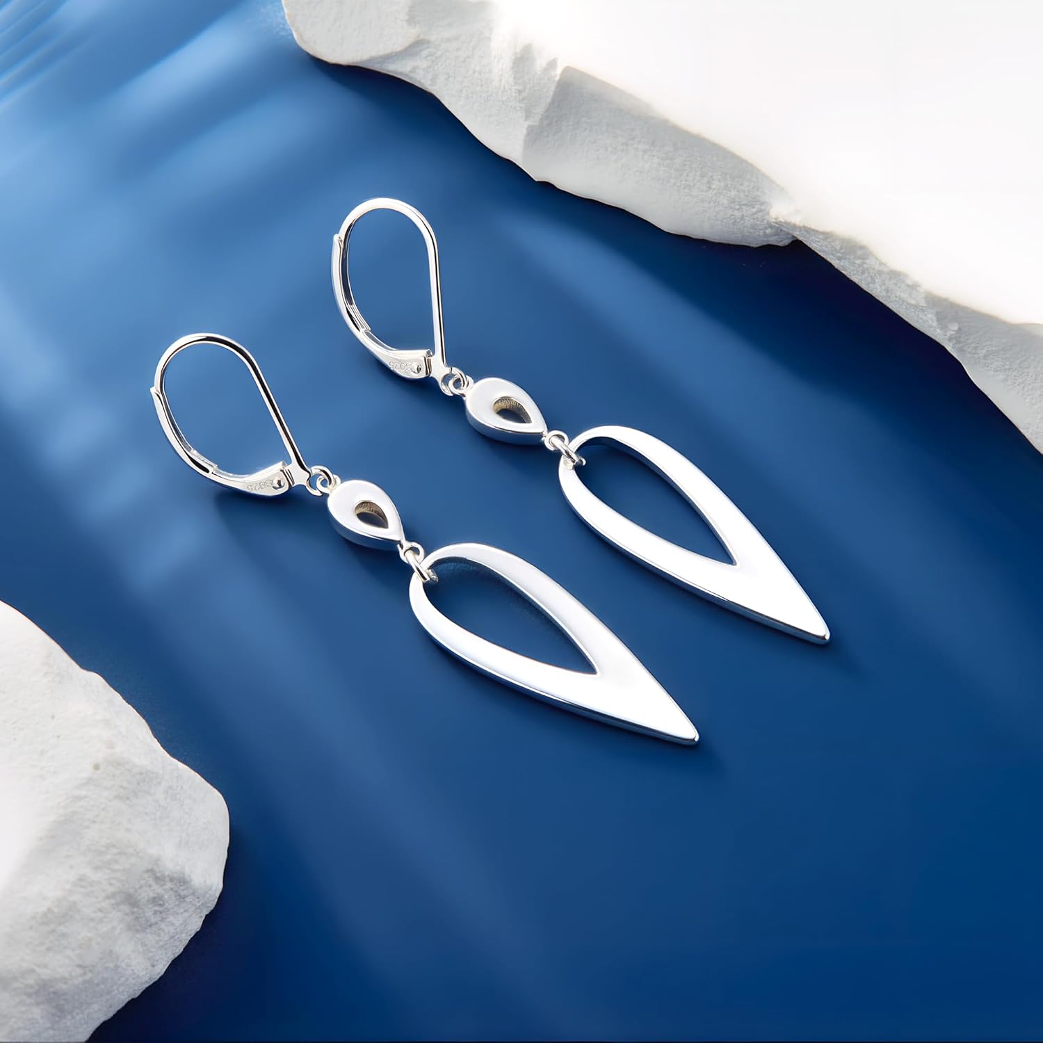 925 Sterling Silver Long Double Teardrop Dangle Earrings for Women Hypoallergenic Drop Leverback Earrings Trendy Silver Long Teardrop Dangle Earings for Jewelry Gifts with Box - Image 4