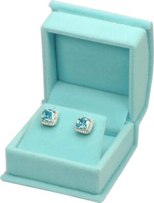 Sky Blue Color Luxury Velvet Multiple Use Earring Necklace Pendant Jewelry Gift Box for Wedding, Birthday, Valentine’ Day, Mother’s Day, Christmas…Comes with an Extra Individual White Packer Box Size 2.15〞(W)*2.15〞(D)*1.65〞(H)( Jewelry not included)