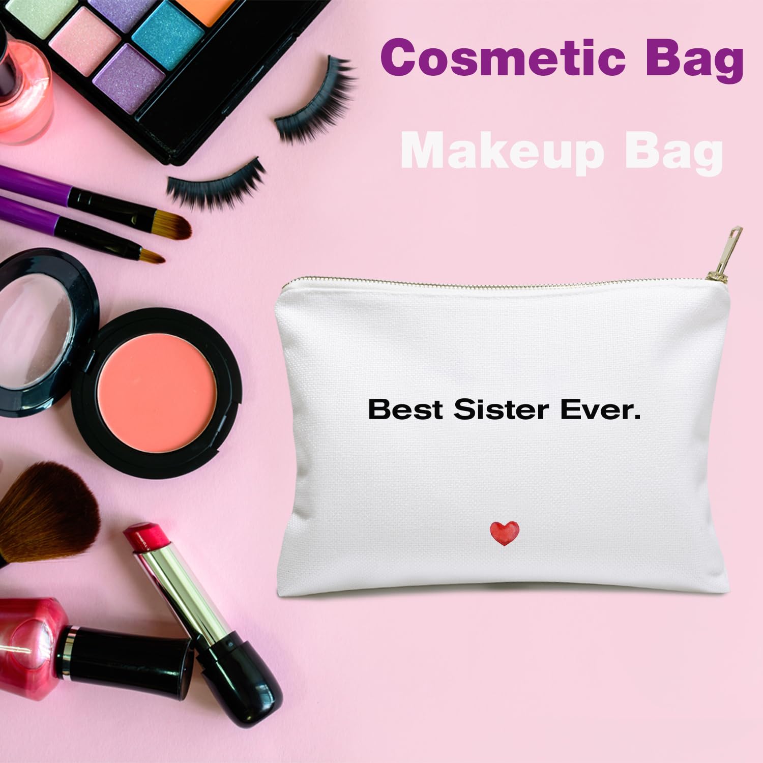 Cosmetic Case, Best Sister Ever, Linen Toiletry Bag, Pouch, Double Printing Kiwi Fruit, Purses, Meaningful Graduation Gift for Soul Sister. - Image 4