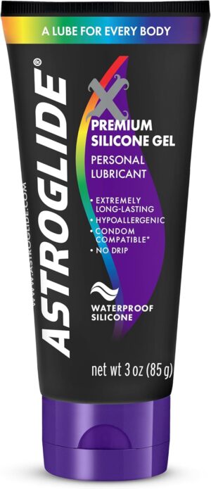 Astroglide Silicone Lube (3oz), X Premium Gel Personal Lubricant for Vaginal and Anal Sex, No Drip Stay-Put, Long-Lasting for Men, Women and Couples, Waterproof for Water Play