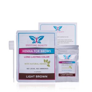 Light Brown Eyebrow Henna Tint for Eyebrow Color- Professional Henna Brow Kit Including Use Instructions and Mixing Bowl 3x 1g Packets Brow Dye by Existing Beauty
