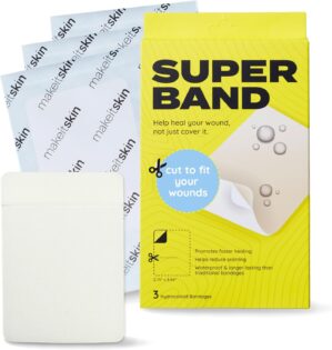 SUPERBAND Premium Hydrocolloid Bandages HSA FSA Eligble Waterproof Wound Dressing by MakeItSkin | Thin, Fast Healing, Scar Reducing for Scratches, Cuts, Burns, Blisters, Fissures, Road Rashes