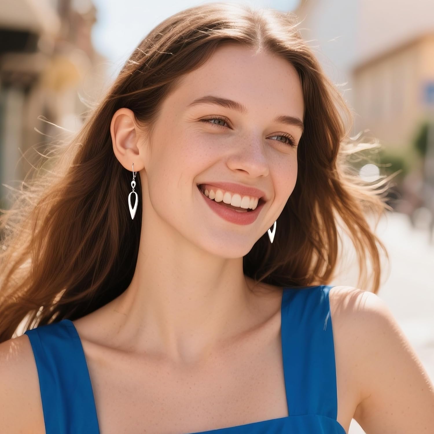 925 Sterling Silver Long Double Teardrop Dangle Earrings for Women Hypoallergenic Drop Leverback Earrings Trendy Silver Long Teardrop Dangle Earings for Jewelry Gifts with Box - Image 2