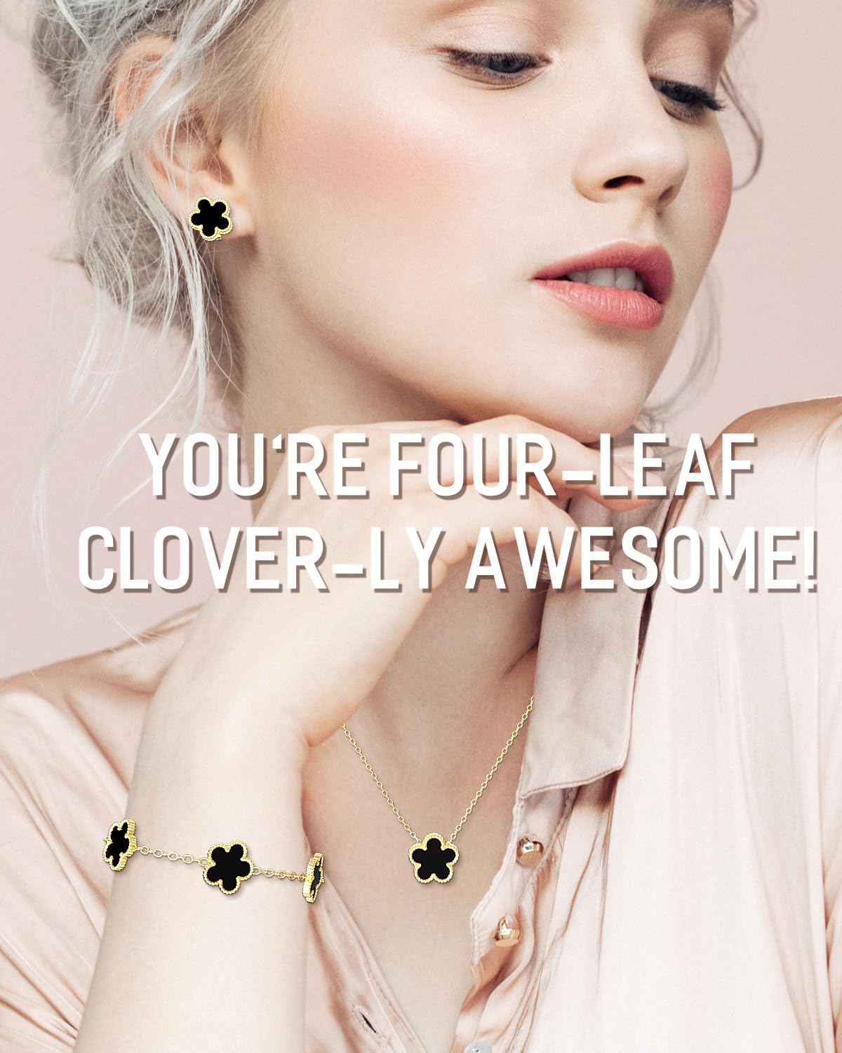 AICase Clover Jewelry Set,18K Gold Plated Lucky Clover Bracelet,Four Leaf Clover Necklace and Clover Earrings Fashion Jewelry Sets Gifts for Women/Mon - Image 6