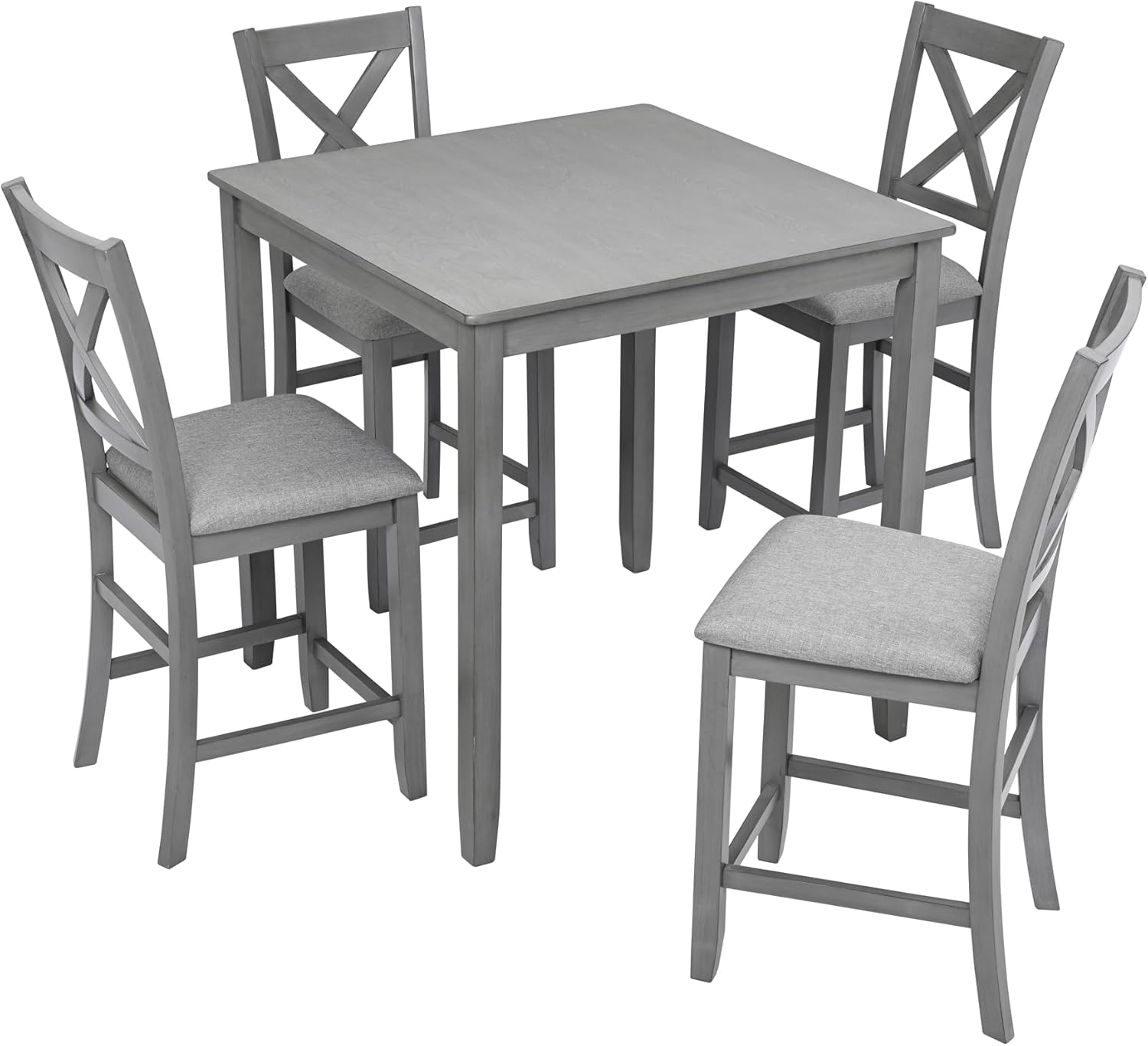 Dining Table for 4, Wood Square Kitchen Table, Farmhouse Counter Height Dining Table for Kitchen, Dining Room, Not Included Chairs, Grey - Image 7