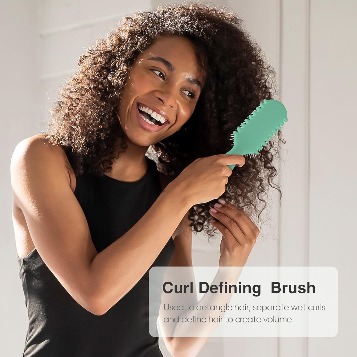 AM8:00 Curl Defining Brush,9Rows Premium Styling Hairbrush for Curly Hair, Enhances Curls Definition & Separation, (Green) - Image 2