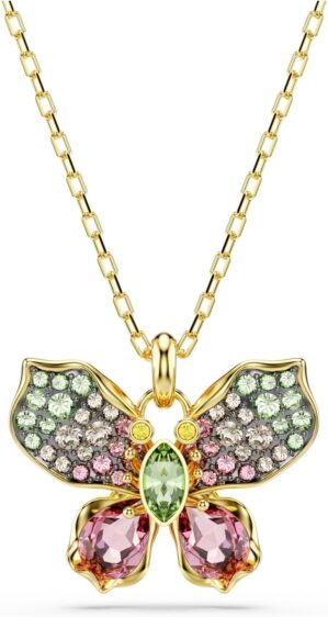 Swarovski Idyllia Pendant, Mixed cuts, Pavé, Butterfly, Multicolored, Mixed Metal Finish