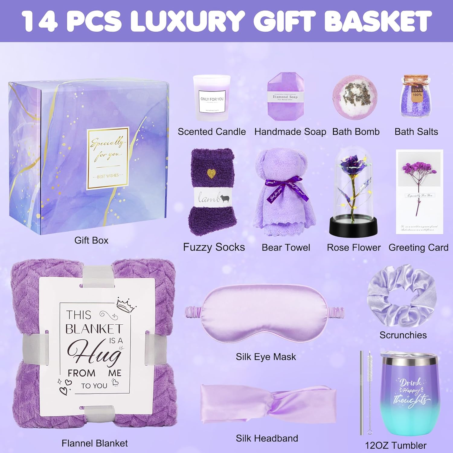 Gifts for Mom, Birthday Gifts for Women, Relaxing Spa Gifts Care Package with Luxury Flannel Blanket, Light-Up Rose Flower, Unique Mothers Day Gifts for Mom, Wife, Grandma, Sister, Friends - Image 2