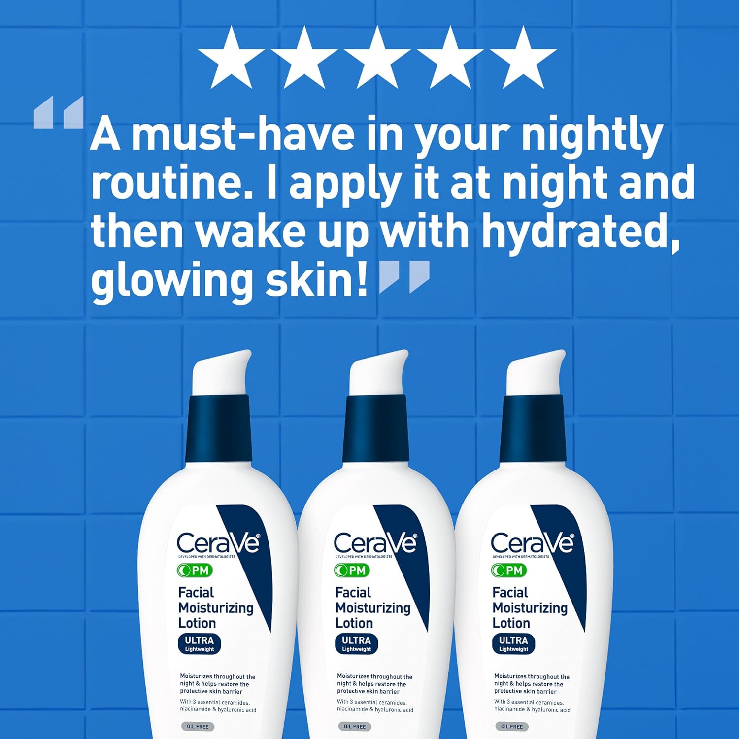 CeraVe PM Facial Moisturizing Lotion, Night Cream with Hyaluronic Acid and Niacinamide, Ultra-Lightweight, Oil-Free Moisturizer for Face, 3 Ounce - Image 5