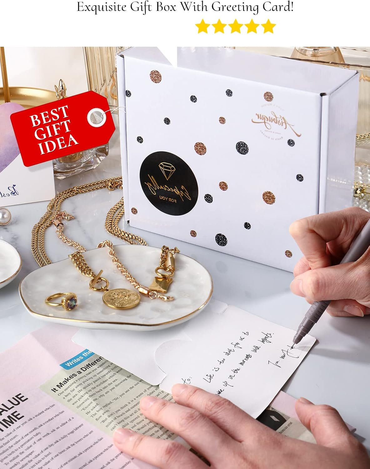 AISBUGUR Jewelry Dish Set of 2, Large Jewelry Tray for More Jewelry Ring Dish Jewelry Bowl with Beautiful Package and Greeting Card Perfect for Birthday Gifts for Women - Image 2