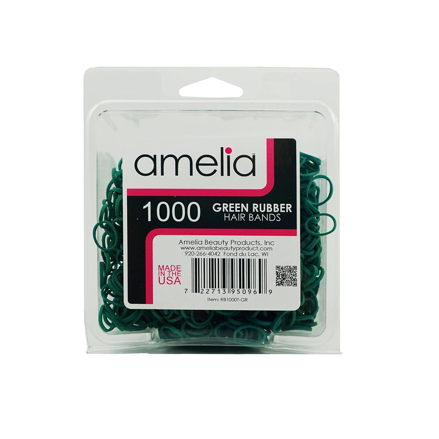 Amelia Beauty | 1000 Count 1/2" Rubber Bands | Premium US Made Rubber Hair Ties | Ideal for Ponytails, Braids & Beards | Strong All Day Hold | Convenient Re-closable Container | Green - Image 2