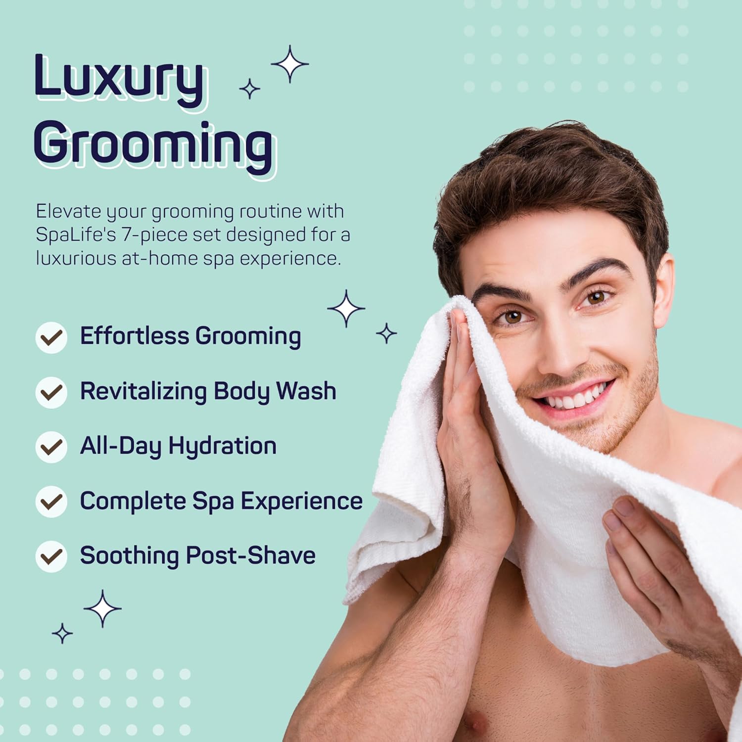 SpaLife 7-Piece Bath and Body Men Grooming Gift Set - 2-in-1 Shampoo & Conditioner, Body Wash, Daily Moisturizer, Post-Shave Lotion, Bath Sponge & Foot Stone for Luxurious At-Home Spa - Image 2