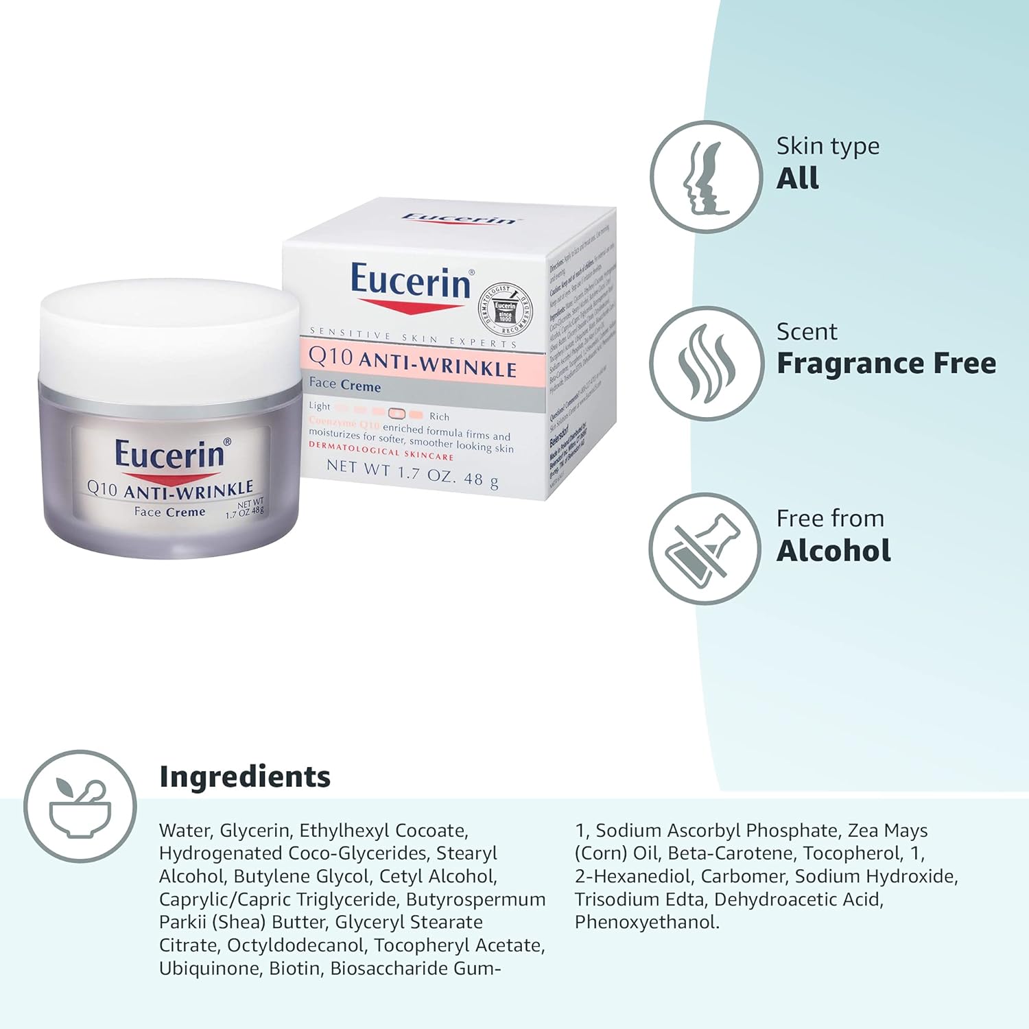 Eucerin Q10 Anti-Wrinkle Face Cream, Unscented Face Cream for Sensitive Skin, 1.7 Oz Jar - Image 15