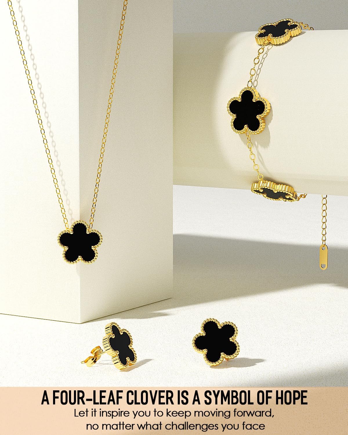 AICase Clover Jewelry Set,18K Gold Plated Lucky Clover Bracelet,Four Leaf Clover Necklace and Clover Earrings Fashion Jewelry Sets Gifts for Women/Mon - Image 7