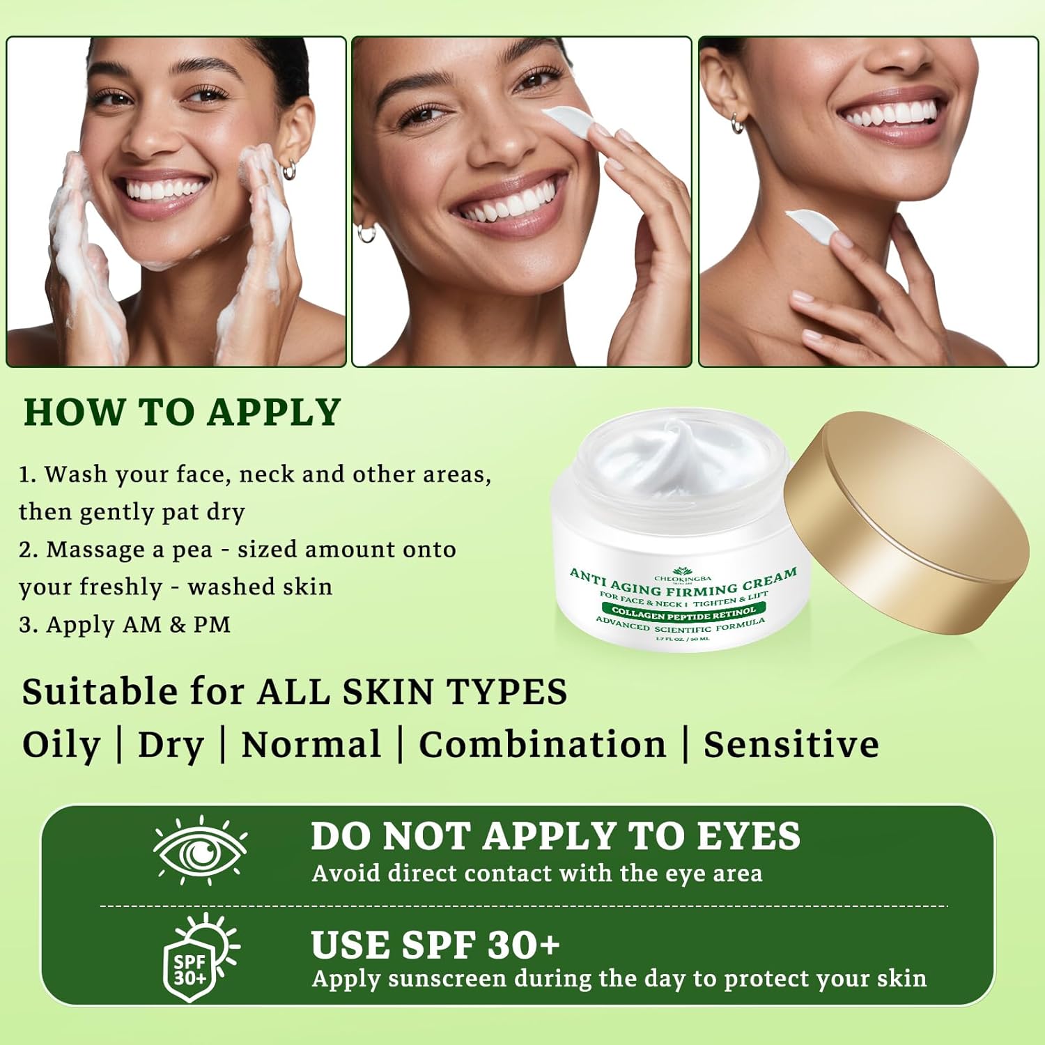 Tighten and Lift Neck Cream, Advanced Anti Wrinkle Face Cream with Retinol Collagen Hyaluronic Acid, AH-8 Multi-Peptides Anti Aging Neck Creams for Tightening and Firming for Women and Men, 1.7 Fl Oz - Image 6