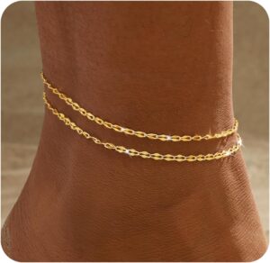 Ankle Bracelets for Women, 14K Gold Plated Waterproof Dainty Anklets for Women, Hypoallergenic Trendy Lightweight Jewelry Gifts