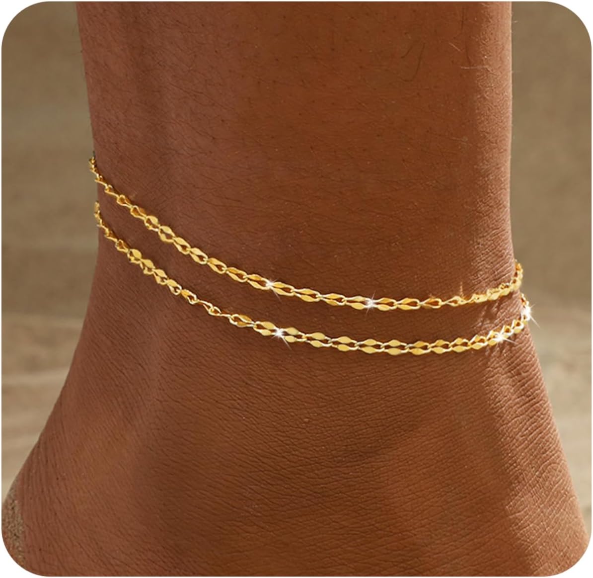 Ankle Bracelets for Women, 14K Gold Plated Waterproof Dainty Anklets for Women, Hypoallergenic Trendy Lightweight Jewelry Gifts