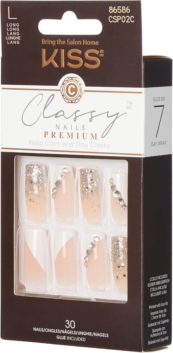 KISS Classy Premium Press On Nails, 'Gorgeous', White, Long Length, Square Shape, Includes 30 Fake Nails, 2g Pink Gel Nail Glue, 1 Manicure Stick, 1 Mini File - Image 10