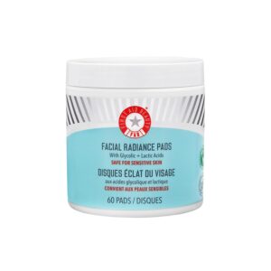 First Aid Beauty – Facial Radiance Pads with Glycolic & Lactic Acids, Daily Exfoliating pads with AHA that Help Tone & Brighten Skin, One-Step Makeup Prep, Compostable for Daily Use, 60 ct
