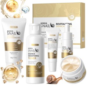 Skin Care Set, Face Snail Revitalizing Skin Care Sets & Kits, Facial Beauty Skincare Gifts for Teenage Girls with Cleanser,Toner,Serum,Eye Cream,Face Cream, Firming Hydrating Skin Care Christmas Gifts