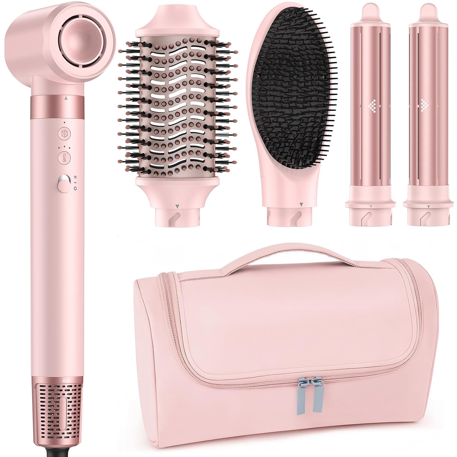 5 in 1 Hot Air Styler Wrap – High-Speed Hair Dryer Brush with Auto Wrap Curlers, Fast Drying & Frizz-Free Styling, No Heat Damage, Volumizing Brush with Travel Bag