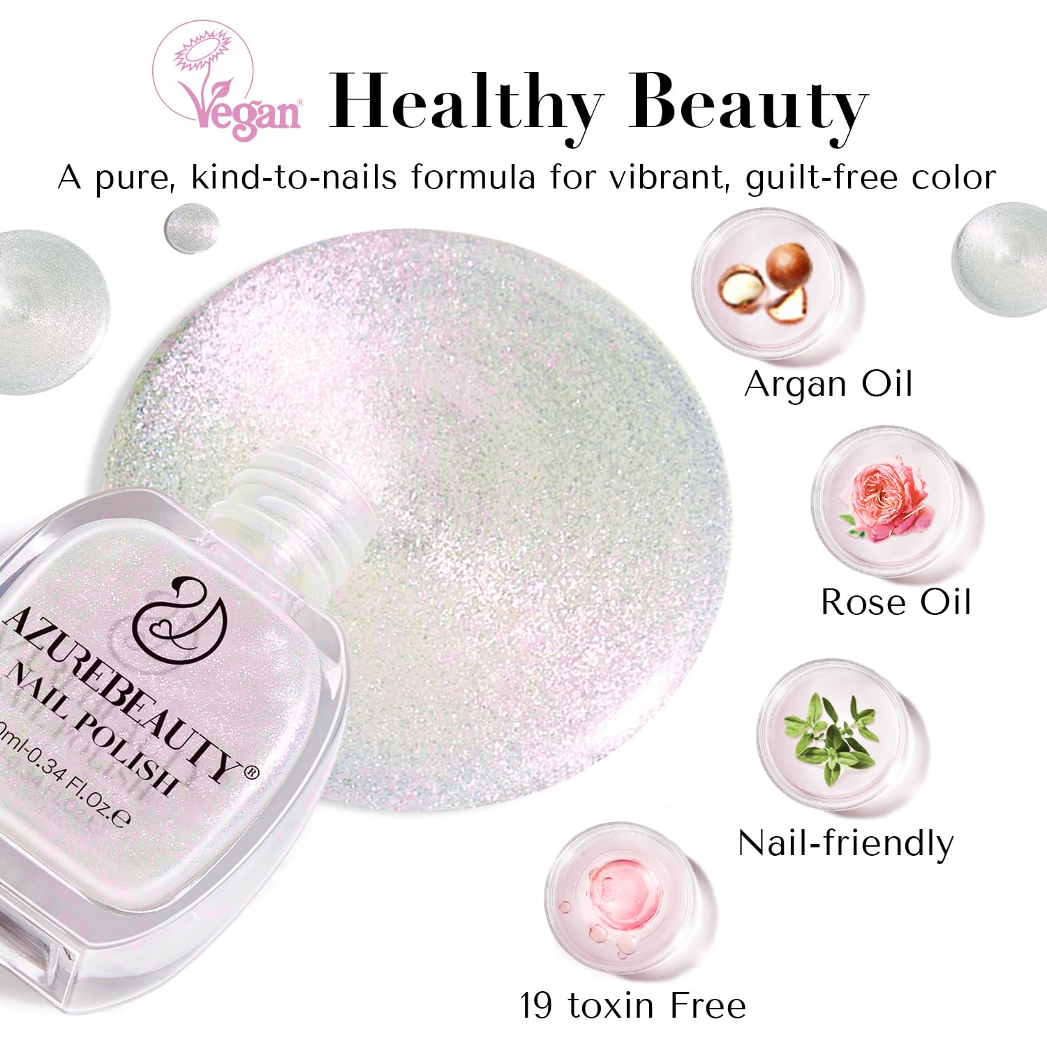 AZUREBEAUTY Sparkle Nail Polish Set Quick Dry Pearl white Hot Pink 2 Colors Nail Lacquer Natural Infinite Shine DIY Salon Home Women Gifts 2Pcs 0.34oz - Image 8
