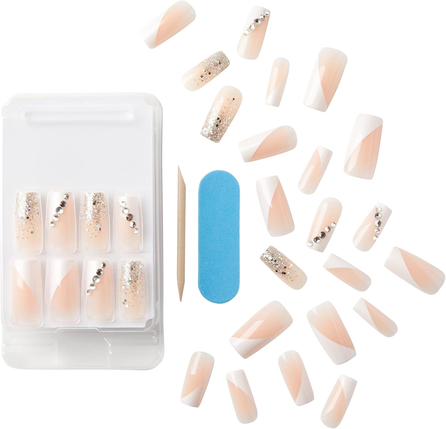 KISS Classy Premium Press On Nails, 'Gorgeous', White, Long Length, Square Shape, Includes 30 Fake Nails, 2g Pink Gel Nail Glue, 1 Manicure Stick, 1 Mini File - Image 8