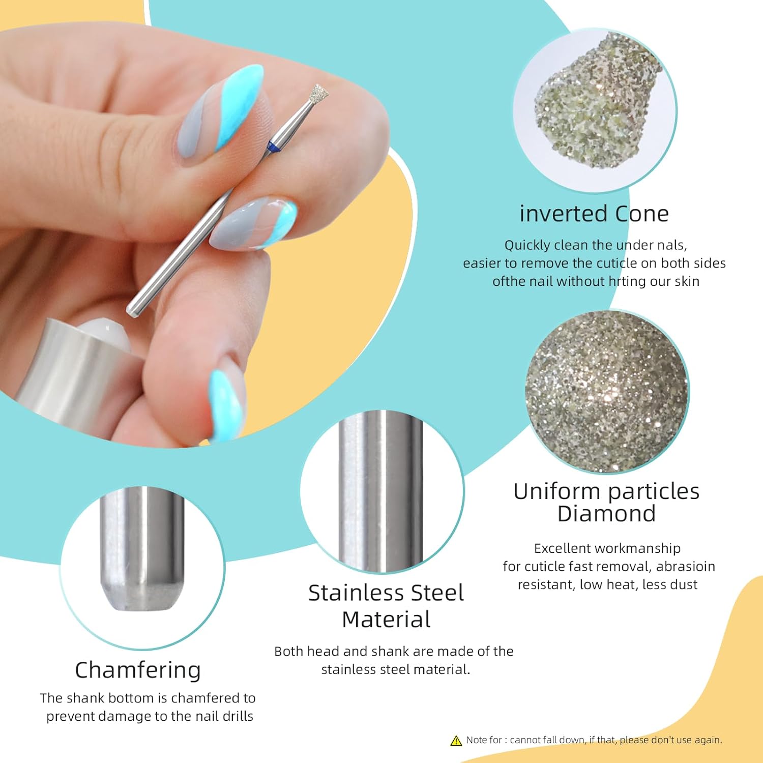 3mm Inverted Cone Cuticle Clean Nail Drill Bit, Russian Diamond Nail Bits Professional Safety Under Nail Cleaner Burr for Cuticle Dead Skin, Electric Nails Drill Accessories, Medium - Image 5