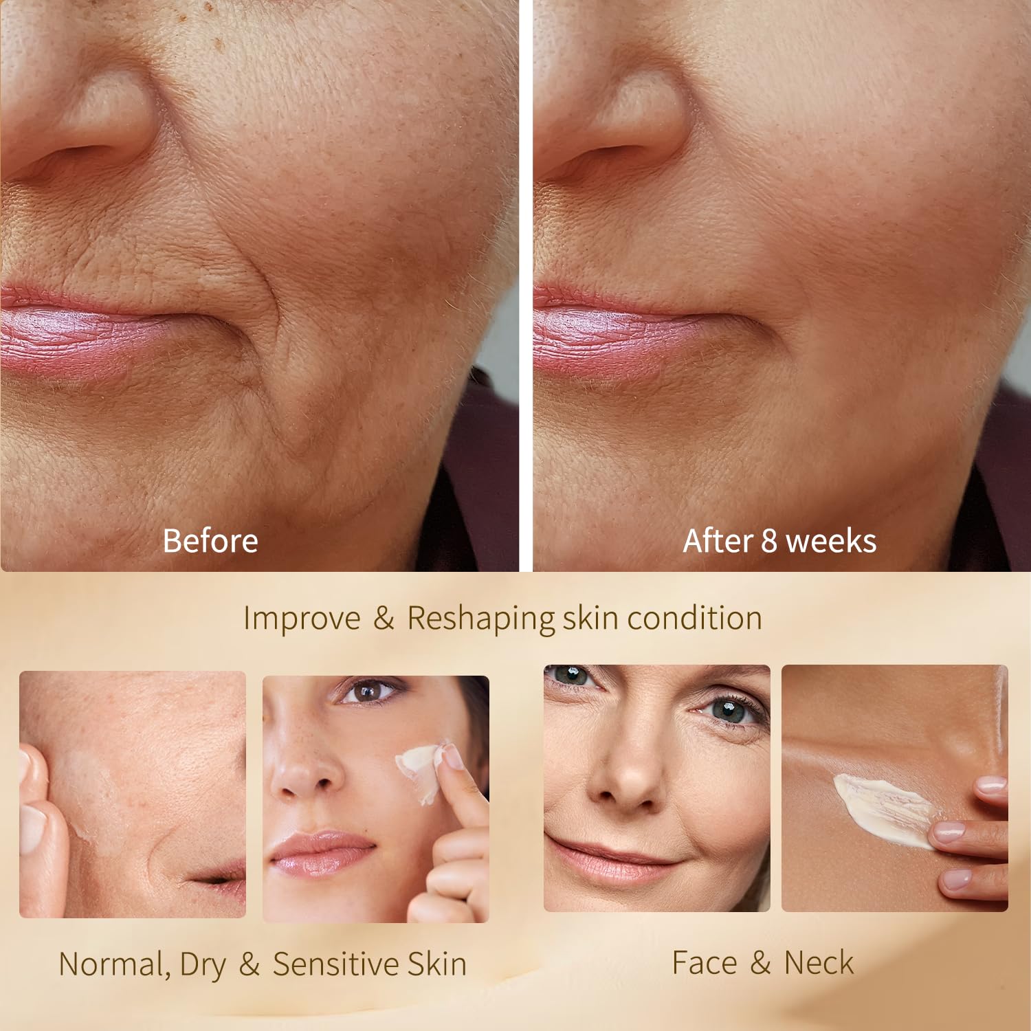 Tighten and Lift Neck Cream, Deep Hydration Neck Firming Cream with Retinol, Collagen & Honey Anti-Aging & Wrinkle Moisturizer for Face, Neck & Décolleté Women & Men 1.7 Fl Oz - Image 4