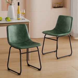 Dining Chairs Set of 2, 18 Inch Modern Armless Dining Chair with Back, Faux Leather Kitchen Dining Room Chair with Metal Legs for Home, Bistro Coffee Shops (Green)