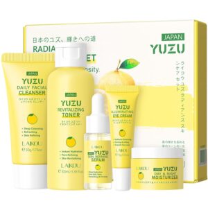 Grapefruit Skincare Set, 5-In-1 Skincare Gift Set With Facial Cleanser, Face Serum, Face Cream, Eye Cream, Moisturizing Toner Anti-Aging Skin Care Kit For Women Men