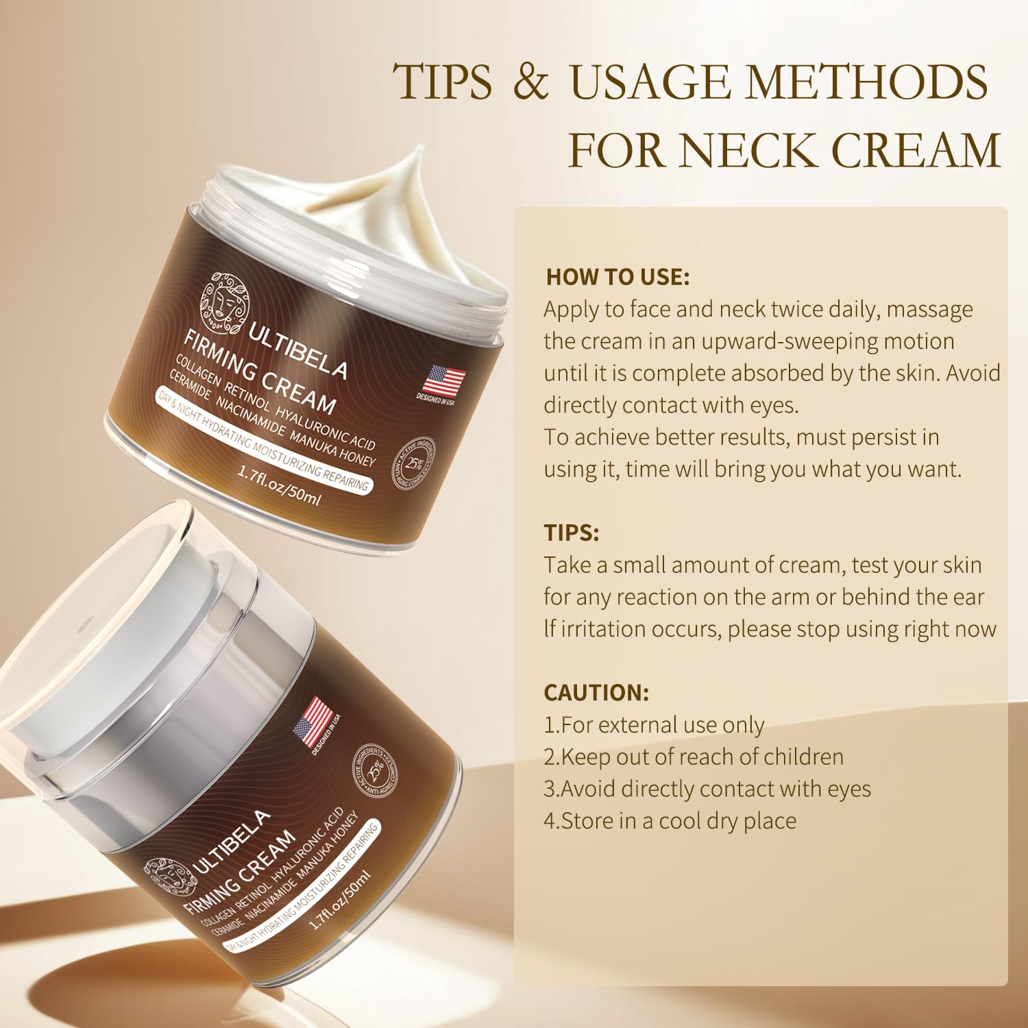 Tighten and Lift Neck Cream, Deep Hydration Neck Firming Cream with Retinol, Collagen & Honey Anti-Aging & Wrinkle Moisturizer for Face, Neck & Décolleté Women & Men 1.7 Fl Oz - Image 7