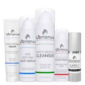 Vibriance Premium Skincare Bundle | Super C All-in-One Serum, Face Cleanser, Moisturizing Cream, Sheer Zinc Sunscreen SPF 50, Age Defying Body Creme – Heal, Hydrate, Protect, Rejuvenate